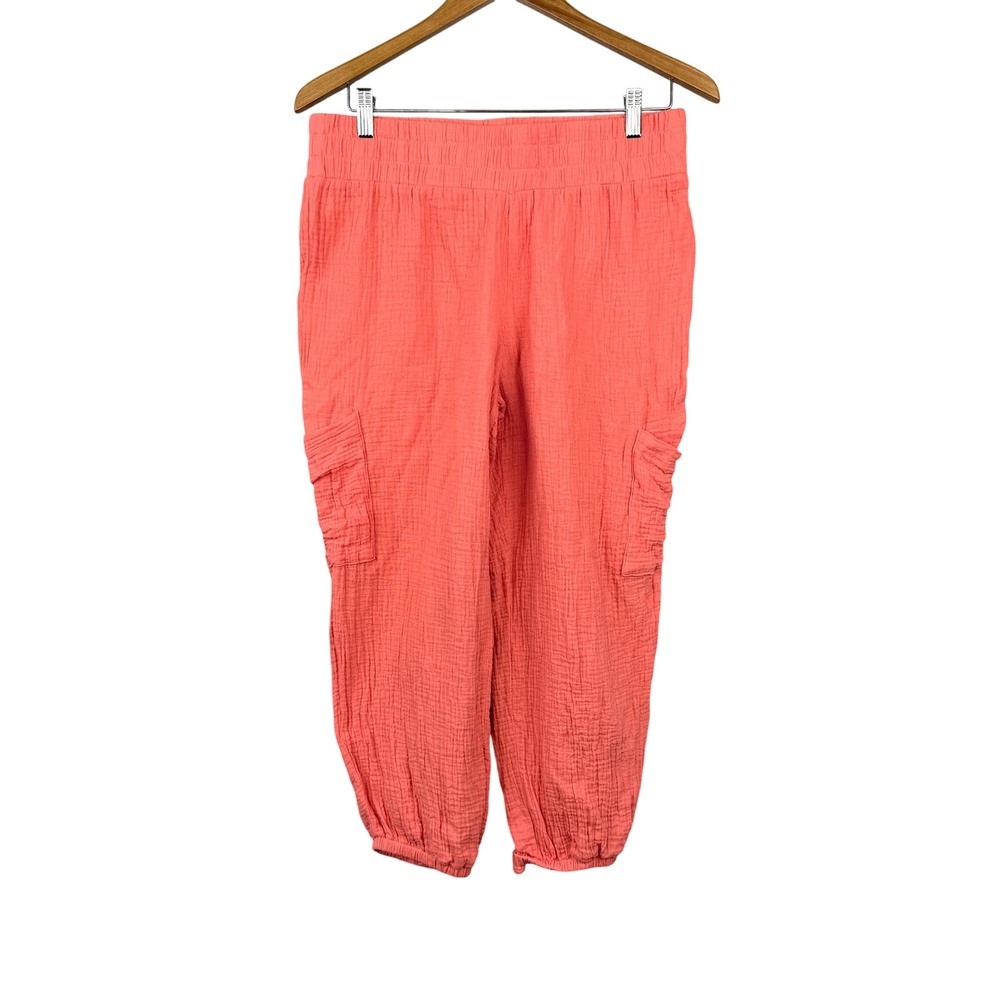 Belle Beach Kim Gravel Cargo Jogger Pants Women 8P Coral Pink Cotton Gauze